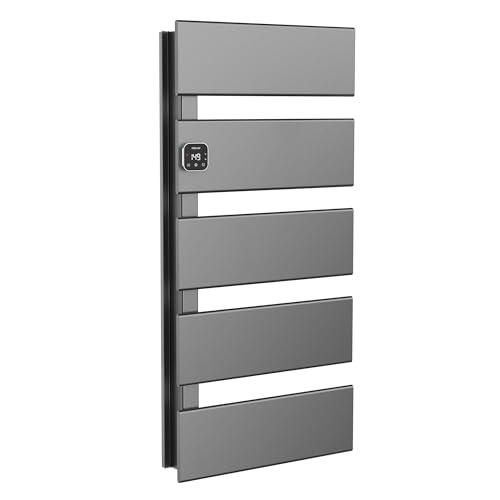 L Series Electric Towel Warmer for Bathroom, 5 Panel, Gun Gray | Thermo Control and Timer, Fast Heat in 3 Mins, Dry Towels in 4 hrs, Memory Function, Work with Smart Plug, Left-Wiring - color: Gun Gray, size: 5 Panel