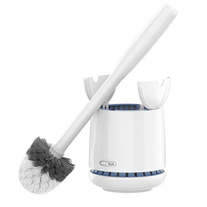 MR.SIGA Toilet Bowl Brush and Holder, Sturdy Long Handle, White, 1 Pack | Automatic lid design, upgraded ventilation, replaceable toilet brush head dries quickly - color: White, size: One Size