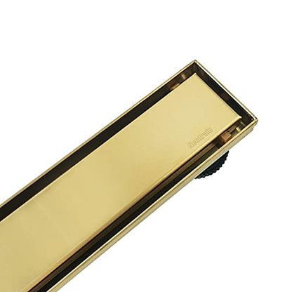 Neodrain 36" GoldLinear Shower Drain,2-in-1 Flat& Tile Insert Cover | 304 Stainless Steel,Fast Drainage, Durable,Rectangle Shower Floor Drain with Adjustable Feet,Hair Strainer,Fits Bathrooms - color: Golden, size: 36 In