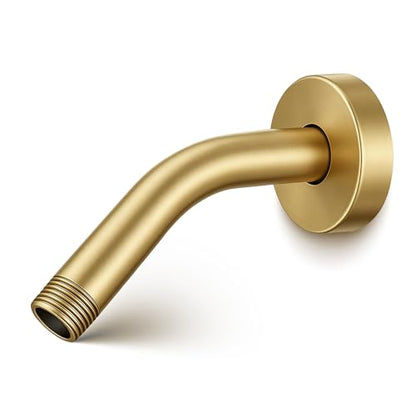 Brushed Gold Shower Arm 6" Shower Extension Arm with Flange and Teflon Tape, Solid Brass Construction 1/2″ NPT, Close to Wall Shower Replacement for for Shower Head & Handheld Shower Head - color: Brushed Gold