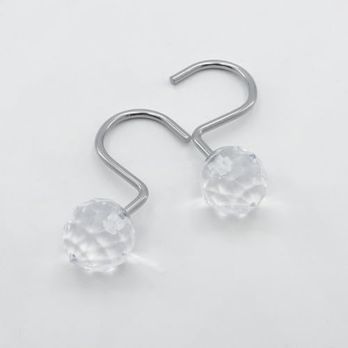 J&V TEXTILES Shower Curtain Hooks Rings, Rust Resistant Metal Double Glide Shower Hooks Rings for Bathroom Shower Rods Curtains, Set of 12 Hooks (Clear Sphere) - color: Clear Sphere