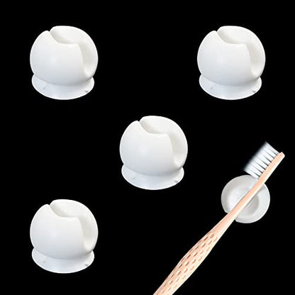 4-Piece Toothbrush Holder with Suction Cup, Wall-Mounted, White