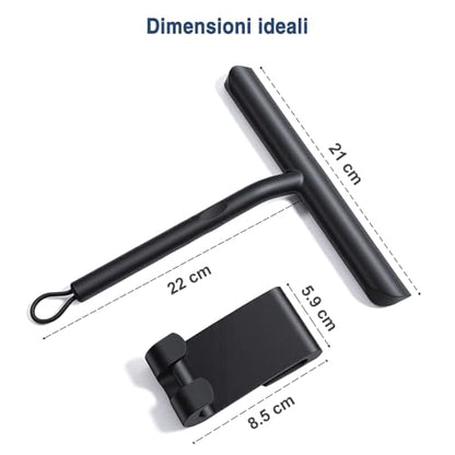 Silicone Shower Squeegee, Shower Screen Squeegee for Bathroom and Glass, Cleans Scrapers and Mirrors without Traces – Practical Cleaning Accessory – 21 cm, Black - color: Black
