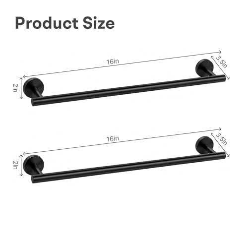 16 Inch Matte Black Bathroom Towel Bar, 2 Pieces Towel Racks for Bathroom SUS304 Thicken Stainless Steel Towel Holder - color: Black