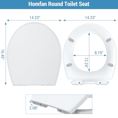 Soft Close Round Toilet Seat – Quick Release Hinges, Non-Slip Bumpers, Easy Clean, Stable Design – Fits Most American Standard Round Toilets – White Short (Round) Regular - size: Round