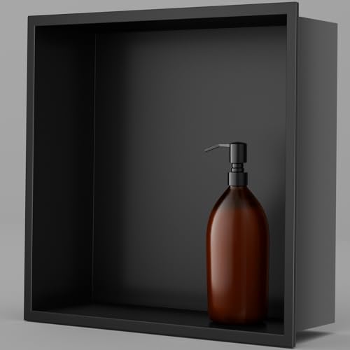 Achelous Stainless Steel Insert Shower Niche 12" X 12" NO Tile Needed, Bathroom Wall Niche Recessed Shower Shelf Organizer, Wall-Inserted Niche Recessed Shower Caddy, Matte Black - color: Matte Black, size: 12" X 12"