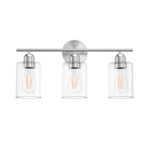 Bathroom Vanity Light Fixtures Brushed Nickel, 3 Lights Bathroom Over Mirror, UL Certified, Modern Wall Lighting Fixtures with Glass Shade, E26 Socket - color: Brushed Nickel, size: 3 Lights