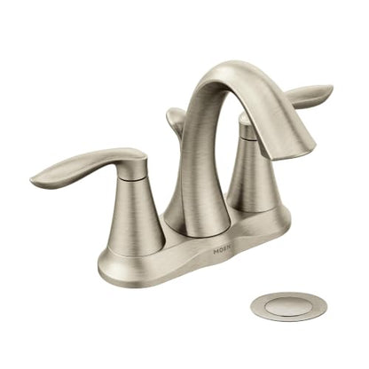 Moen Eva Brushed Nickel Two-Handle 4-Inch Centerset Bathroom Faucet with Drain Assembly, Bathroom Faucets for Sink 3-Hole, 6410BN - color: Brushed Nickel