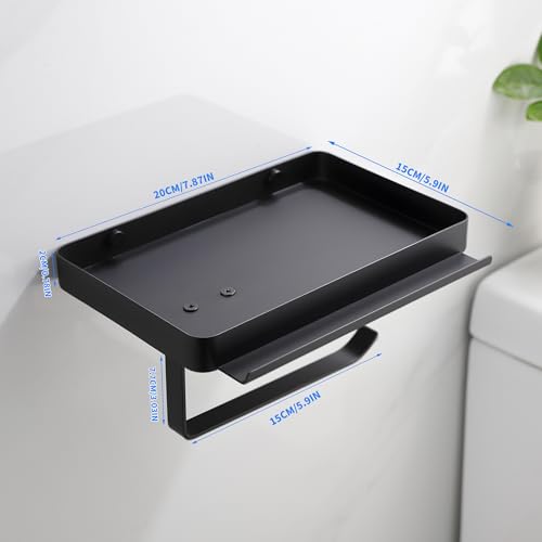 YIGII Toilet Paper Holder with Large Capacity Wide Phone Shelf, Matte Black | Large Wet Wipes Storage, Rustproof Stainless Steel Wall Mount Design for Bathroom, Washroom, Easy Access Organization - color: Deep Black