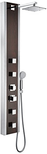 ANZZI Shower Panel 57", 4 Mahogany Deco Glass Jetted Shower Panel | Free-Reign Euro Grip Handheld Sprayer With 60 In. Hose, Includes One 1 Monsoon Full Body One 1 Heavy Rain - color: Mahogany, style: 4 Jets
