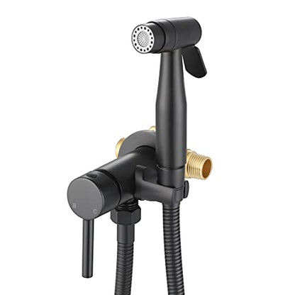 Matte Black Handheld Bidet Sprayer for Toilet Warm Water Wall Mount | Stainless Steel Wall Hung Bidet Hand Held Sprayer with Brass Hot and Cold Mixing Valve, 47 Inches Anti-leaking Shower Hose - color: Matte Black