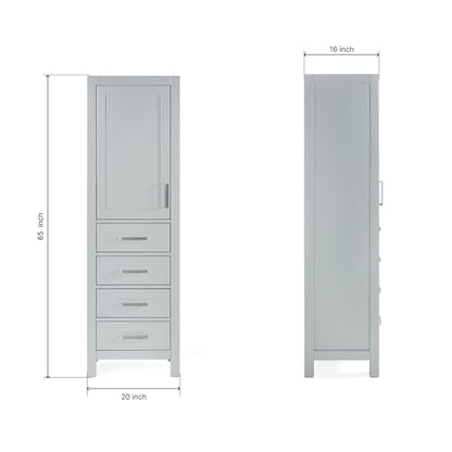 ARIEL Cambridge Bathroom Storage Cabinet - Solid Hevea Wood and Fully Assembled for Long-Lasting Durability and Sophisticated Finish, Freestanding Linen Bathroom Cabinet - 65”H x 20”W x 16”D, Grey - color: Grey, style: Cambridge
