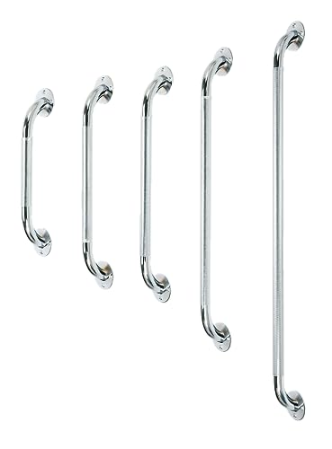 VMS Knurled Safety Grab Bar, 16”, Chrome | Hardware Included for Easy Setup on Bathroom Walls, Showers, and Bathtubs | Stainless Steel with Textured Grip for Heavy Duty Support for Seniors & Disabled - size: 16"