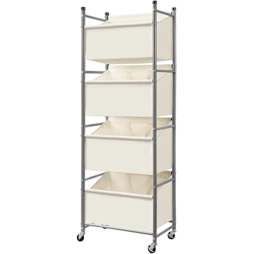 180L 4-Tier Rolling Laundry Hamper with Easy Access Removable Bag, Vertical Laundry Sorter Cart with Wheels & Brakes for Small Spaces, Dorm, Bedroom, Bathroom, Laundry Room, Beige