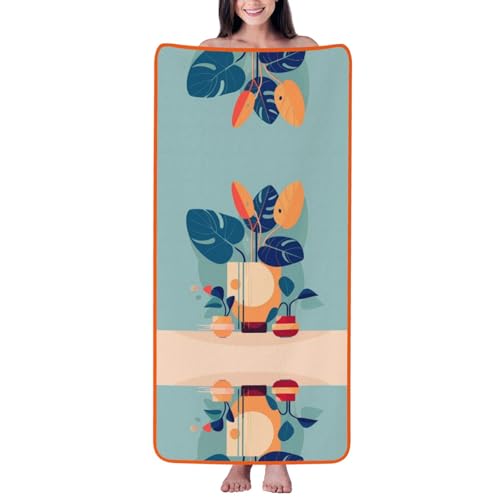 PHAYAH Blue Orange Turtleback Bamboo Patterned Bathroom Absorbent Coral Fleece Towel for Hotel Yoga Gym Shower Spa Bath Towel 27x55in Orange Hemming