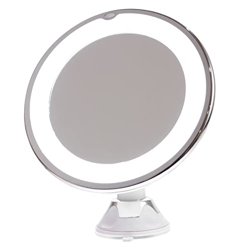 Magnifying Led Lighted Makeup Mirror with Suction Cup for Easy Installation Tabletop Vanity Mirror for Makeup Application and Personal Care - color: Silver, size: 17x17cm