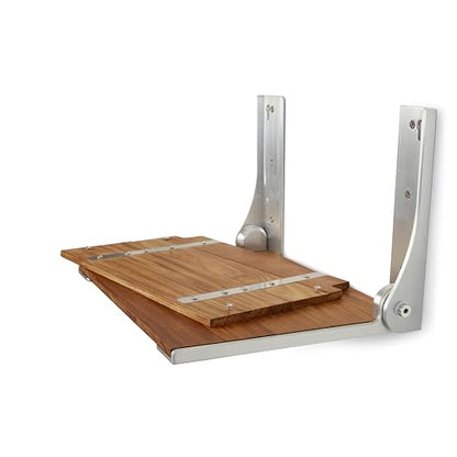 Seachrome Silhouette Natural Teak Wood Wall Mount Folding Shower Seat Bench with Silver Frame - color: Teak Wood Seat With Silver Frame