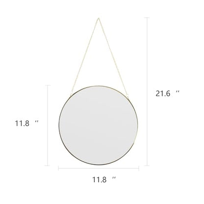 11.8-inch Modern Round Wall Mirror with Metal Frame and Hanging Chain, Suitable for Entryway, Hallway, or Bathroom Small Gold Metal Frame Mirror (Gold, 11.8 inch) - size: 11.8 inch