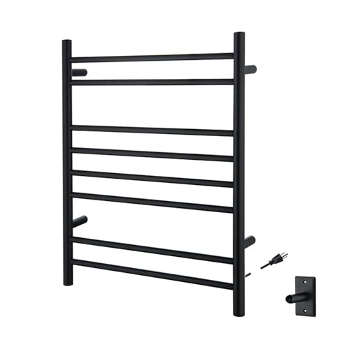 Kibi 24 Inch Wall-Mounted Electric Towel Warmer Rack– 8-Bar 304 Stainless Steel, ETL-Certified, Hardwired or Plug-in, Fast-Heat Up to 122 Degrees F – Heated Towel Rack for Bathroom (Matte Black) - color: Matte Black