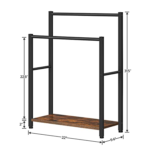 HOOBRO Free Standing Towel Rack for Bathroom, 22" L x 9.4" W x 31.5" H, 2 Tier Blanket Rack, Blanket Holder, Drying and Display Rack with Shelf, Rustic Brown and Black BF04LB01 - color: Rustic Brown + Black, size: 22" L x 9.4" W x 31.5" H