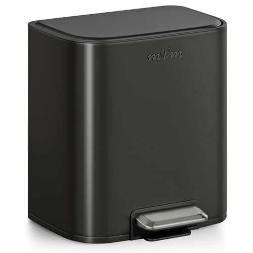 mVm Kitchen Trash Can, 5.3 Gal Trash Can with Lid, Smooth Edge Step Garbage Bin for Home Kitchen Office (Black) - color: Black, size: 5.3Gal