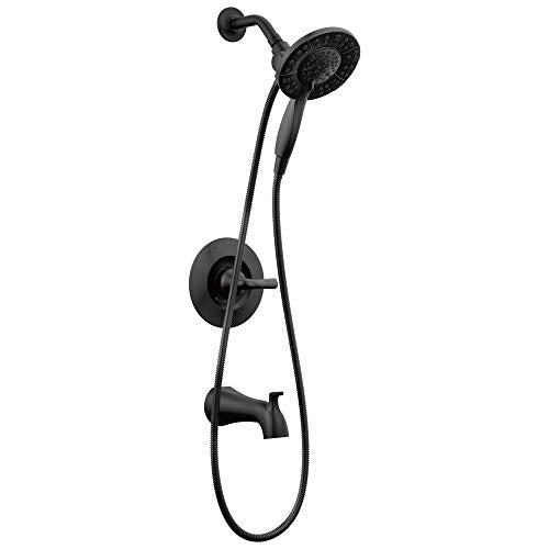 Delta Arvo 14 Series Matte Black Bathtub Shower Faucet Set with In2ition 2-in-1 Dual Shower Head with Handheld Spray Combo, Valve Trim Kit, Matte Black 144840-BL-I (Valve Included) - color: Matte Black