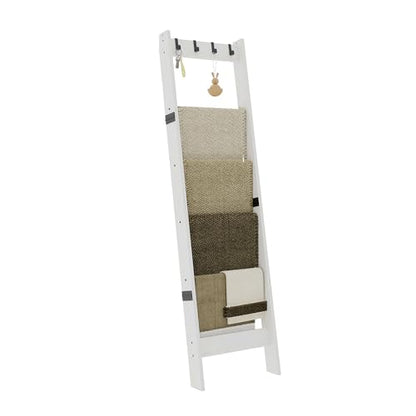 TRIFEBLE 6 Tier Blanket Ladder Shelf for Living Room and Bedroom, Ladder Holder with 4 Metal Hooks, 5.2ft Blanket Quilt Holder Rack, Farmhouse Ladder Rack for Storage and Home Decor, White