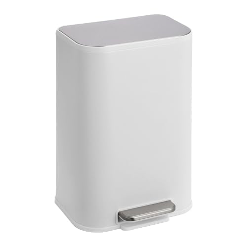 GarveeHome 3.2 Gal Stainless Steel Bathroom Trash Can with Lid, White | Rectangular Small Step Waste Bin, Hands-Free Foot Pedal, Removable Inner Bucket, Quiet Close, for Bedroom Restroom - color: White, size: 12 L