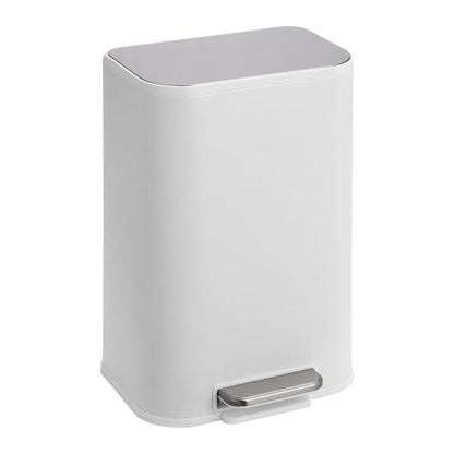 GarveeHome 3.2 Gal Stainless Steel Bathroom Trash Can with Lid, White | Rectangular Small Step Waste Bin, Hands-Free Foot Pedal, Removable Inner Bucket, Quiet Close, for Bedroom Restroom - color: White, size: 12 L