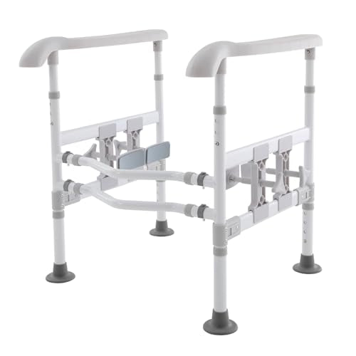 Toilet Safety Rails for Seniors, Stand Assist Aid Adjustable Height and Width Safety Frame with Handrail, Lift Assist Devices for Elderly & Handicap& Disabled, Fits Most Toilet Seats (Gray) - color: Gray