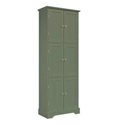 ChooChoo 63.2" Tall Bathroom Storage Cabinet with 6 Doors | Freestanding Floor Cabinet, Adjustable Shelves, Pantry Cabinet for Bathroom, Kitchen, Laundry Room, Green - color: Green, size: 6-Door