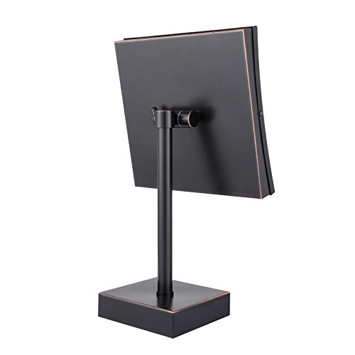 DOWRY Tabletop LED Lighted 5X Magnifying Square Makeup Mirror with Plug,8 Inch, Polished Oil Rubbed Bronze Finished - color: Oil Rubbed Bronze