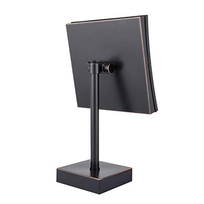 DOWRY Tabletop LED Lighted 5X Magnifying Square Makeup Mirror with Plug,8 Inch, Polished Oil Rubbed Bronze Finished - color: Oil Rubbed Bronze