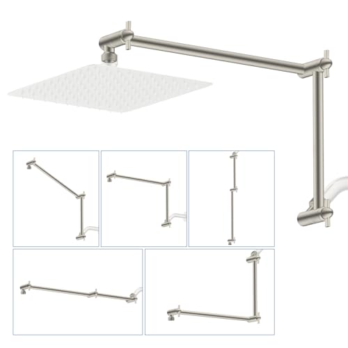 All-Metal 20" Shower Head Extension Arm, G1/2" Universal, Brushed Nickel | Flexible Brass Shower Extender Height/Angle Adjustable for Tall People, Stainless Steel Shower Pipe Extended with Lock Joint - color: Brushed Nickel, size: 20 Inch