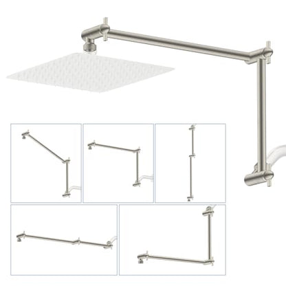 All-Metal 20" Shower Head Extension Arm, G1/2" Universal, Brushed Nickel | Flexible Brass Shower Extender Height/Angle Adjustable for Tall People, Stainless Steel Shower Pipe Extended with Lock Joint - color: Brushed Nickel, size: 20 Inch