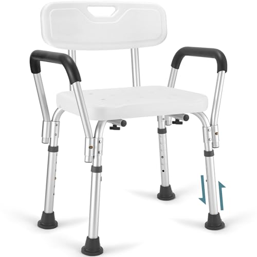 Heavy Duty Shower Chair for Elderly & Disabled with Padded Armrests & Back | Tool-free assembly adjustable height shower seat for inside shower. Provides secure, comfortable support for handicap adults