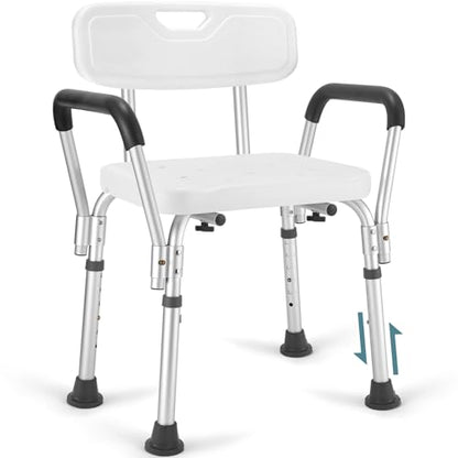 Heavy Duty Shower Chair for Elderly & Disabled with Padded Armrests & Back | Tool-free assembly adjustable height shower seat for inside shower. Provides secure, comfortable support for handicap adults