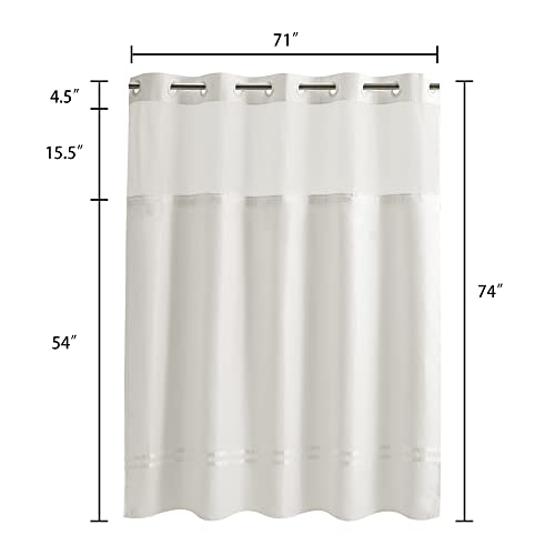 River Dream Shower Curtain with Snap in Liner,No Hooks Needed Shower Curtain for Bathroom,Hotel Grade,Machine Washable,71" Wx74 H,with White Stripe and Magnets - color: White Stripe, size: 71"W x 74"L (Pack of 1)