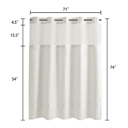 River Dream Shower Curtain with Snap in Liner,No Hooks Needed Shower Curtain for Bathroom,Hotel Grade,Machine Washable,71" Wx74 H,with White Stripe and Magnets - color: White Stripe, size: 71"W x 74"L (Pack of 1)