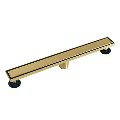 Neodrain 24" Gold Linear Shower Drain,2-in-1 Flat& Tile Insert Cover | 304 Stainless Steel,Fast Drainage, Durable,Rectangle Shower Floor Drain with Adjustable Feet,Hair Strainer,Fits Bathrooms - color: Golden, size: 24 In