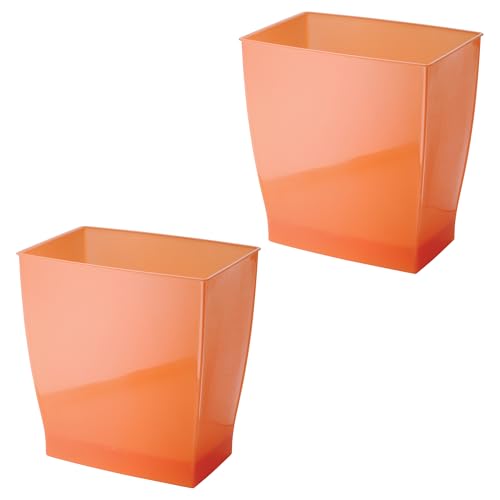 iDesign Small Plastic Bathroom Trash Can, Slim Rectangle, 2-Pack, Orange | Bedroom, Office, Dorm - color: Orange, style: Pack of 2