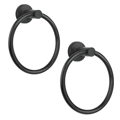 Black Towel Ring，Hand Towel Holder for Bathroom Wall Mounted，Bathroom Towel Holder,Bathroom Towel-Racks,Bathroom Hardware Simple Round Towel Hanger Stainless Steel (Black - 2 Pack) - color: Matte Black - 2 Pack