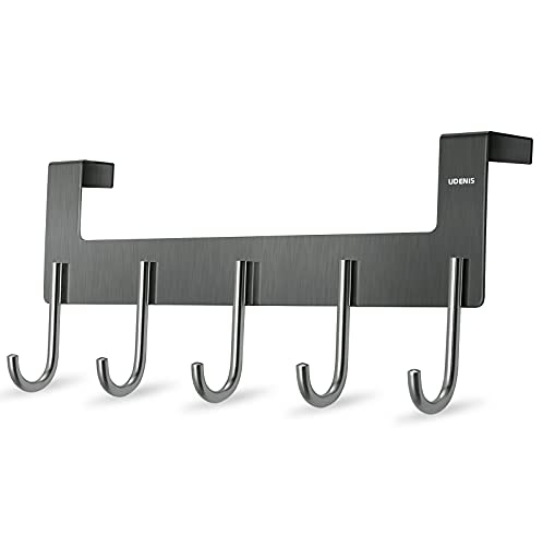 Over Door Hanger, Metal Over The Door Hook Rack with 5 Hooks, Towel Rails for Hanging Towel Robe Coat Bathroom Bedroom Grey - color: Gray