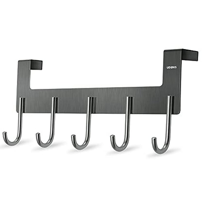 Over Door Hanger, Metal Over The Door Hook Rack with 5 Hooks, Towel Rails for Hanging Towel Robe Coat Bathroom Bedroom Grey - color: Gray