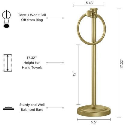 Hoimpro Hand Towel Holder Free Standing Towel Bar Brushed Gold | Hanging Floor Hand Towel Rack Ring, for Bathroom Kitchen Vanity Countertops, Hardware Accessories SUS 304 Heavy-Duty Base - color: Gold