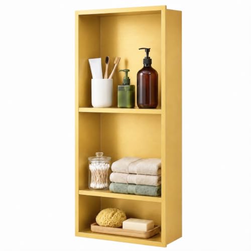 SaniteModar Stainless Steel Shower Niche Insert 12" x 30" Brushed Gold | No Tile Needed, Recessed Bathroom Niche 3-Tier, Waterproof, Space-saving, Easy Setup, Built-in Storage for Bathroom, Kitchen - color: Brushed Gold, size: 12" x 30"