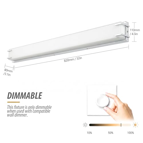 URSOLA LED Bathroom Light Fixtures Over Mirror 32” Vanity Light with Milky White Lampshade 4000K Daylight Chrome Finishing Bath Bar (Chrome) - color: Chrome, size: 32inch