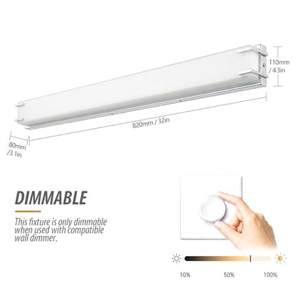 URSOLA LED Bathroom Light Fixtures Over Mirror 32” Vanity Light with Milky White Lampshade 4000K Daylight Chrome Finishing Bath Bar (Chrome) - color: Chrome, size: 32inch