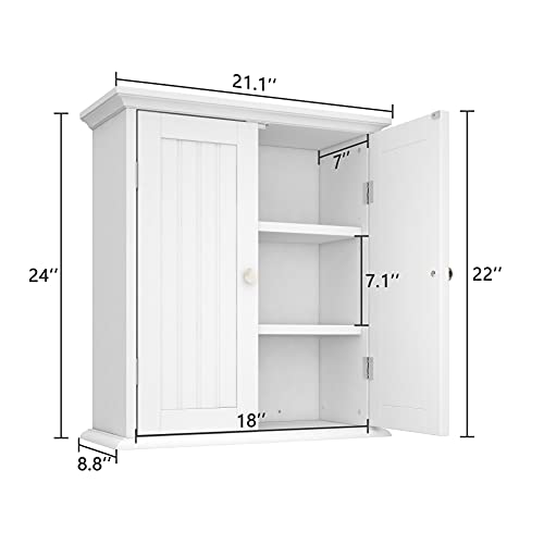 ChooChoo Bathroom Wall Cabinet with 2 Doors, Over The Toilet | 8.8"D x 21.1"W x 24"H, Medicine Cabinet, Adjustable Shelves, Cupboard, White - color: White, size: 8.8"D x 21.1"W x 24"H