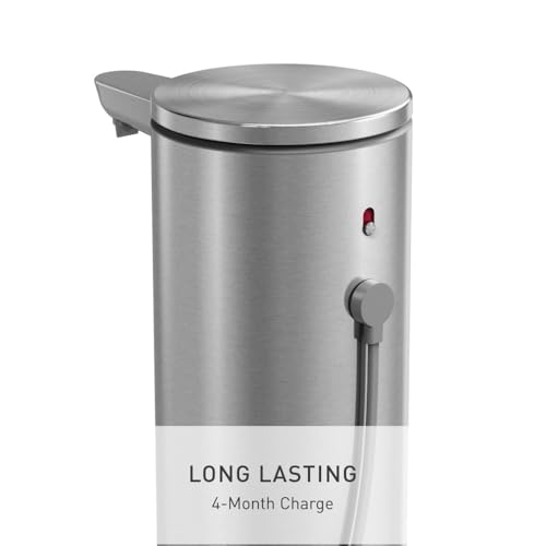 simplehuman Liquid Sensor Pump, 9 oz Automatic Soap Dispenser for Kitchen and Bathroom, Touchless Motion Sensor, Variable Dispense, Rechargeable, No-Drip Spout, High-Grade Brushed Stainless Steel - color: Brushed, style: 9 Oz.